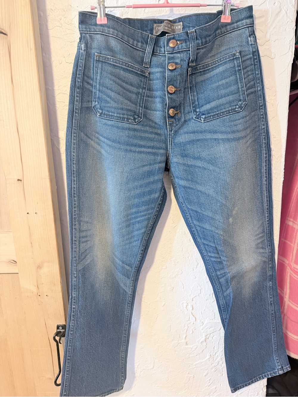 Point Sur - Women’s Straight Leg Jeans in Light Blue Wash with Button Fly